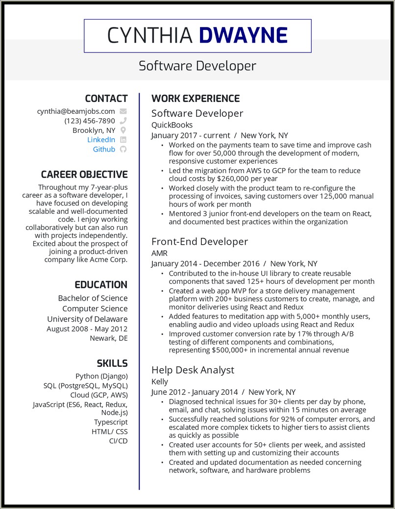 Objective Statement Software Developer Resume