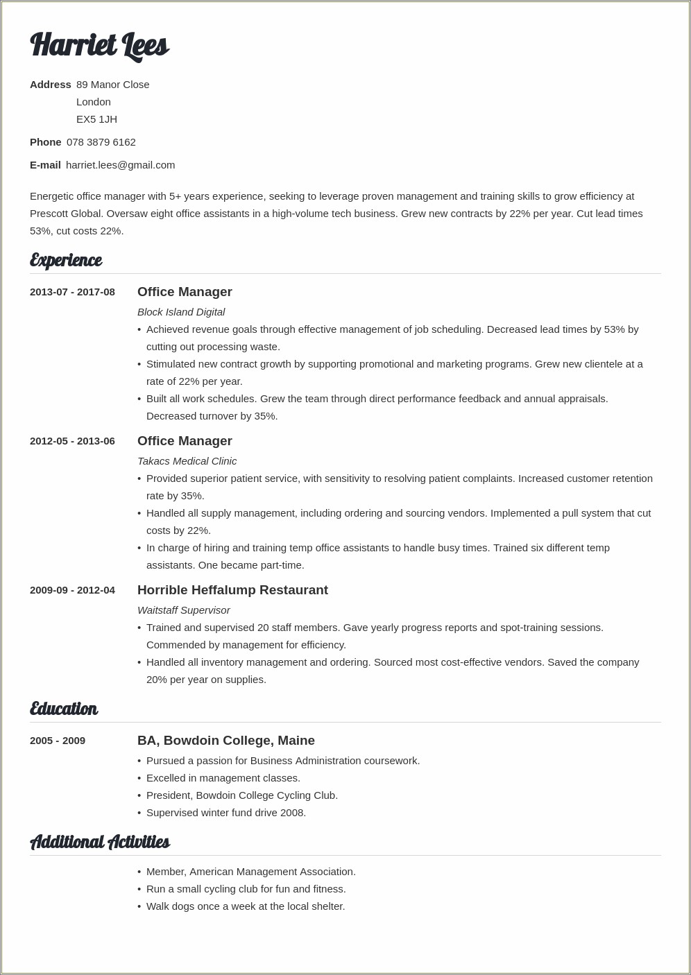 Office Manager Resume Template Word