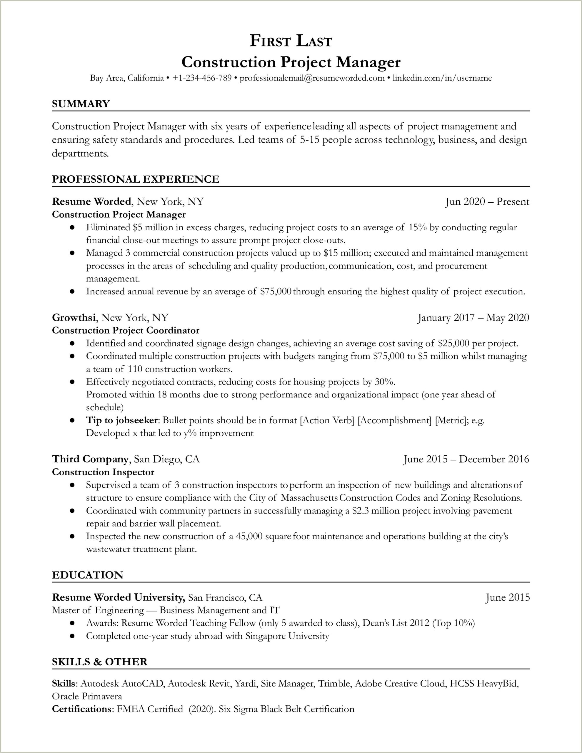 On Site Manager Resume Samples