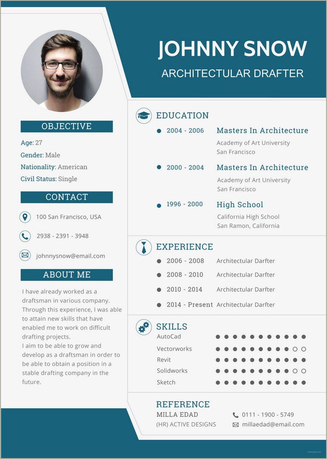 One Page Cv Template Doc Free Download
