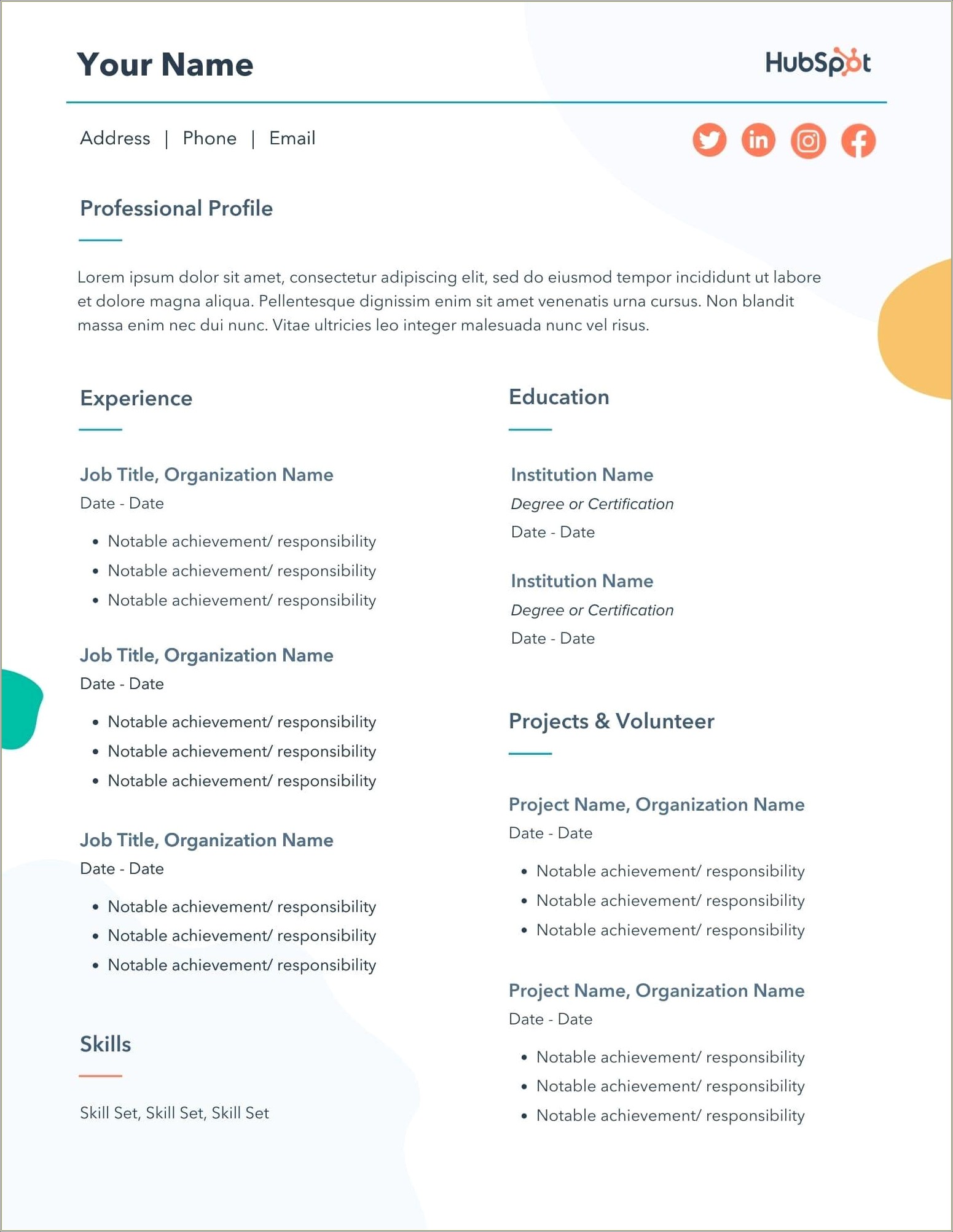 One Page Cv Templates Free Download Word Document