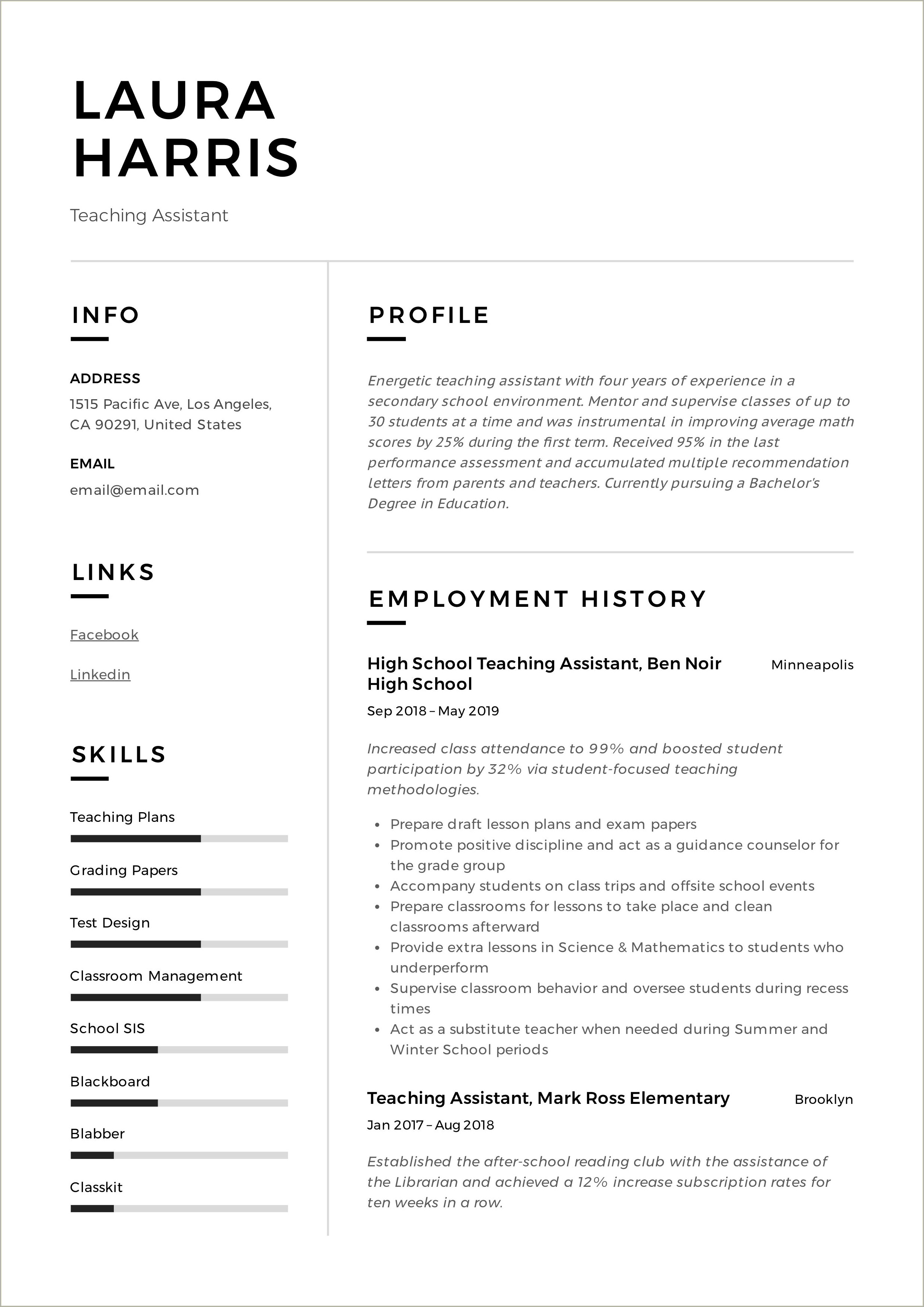 Paraprofessional Resume Job Objective Sample