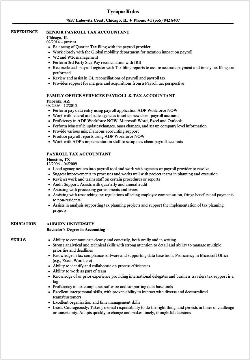 Payroll Tax Manager Resume Examples