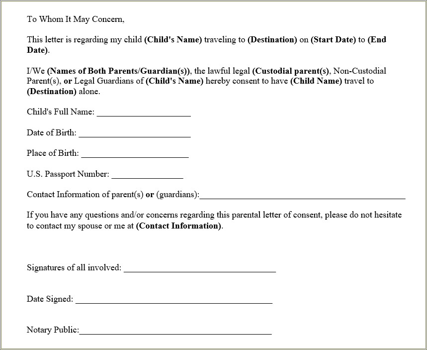 Permission To Take Child Abroad Template Free