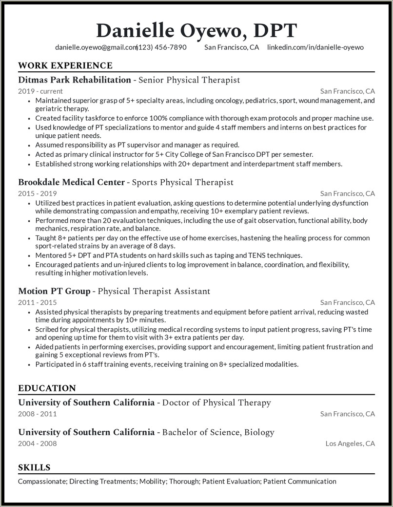 Physical Therapist Assistant Resume Sample