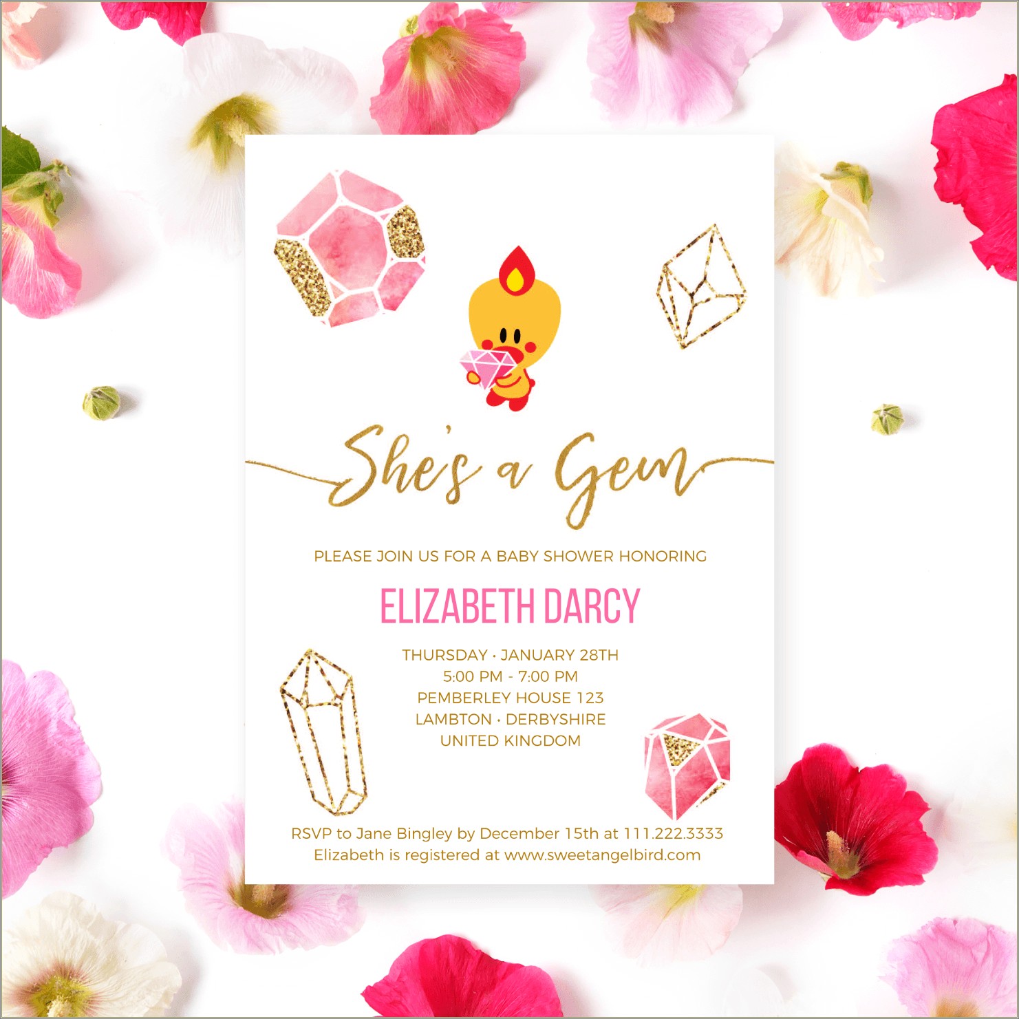 Pink And Gold Baby Shower Invitations Templates Free