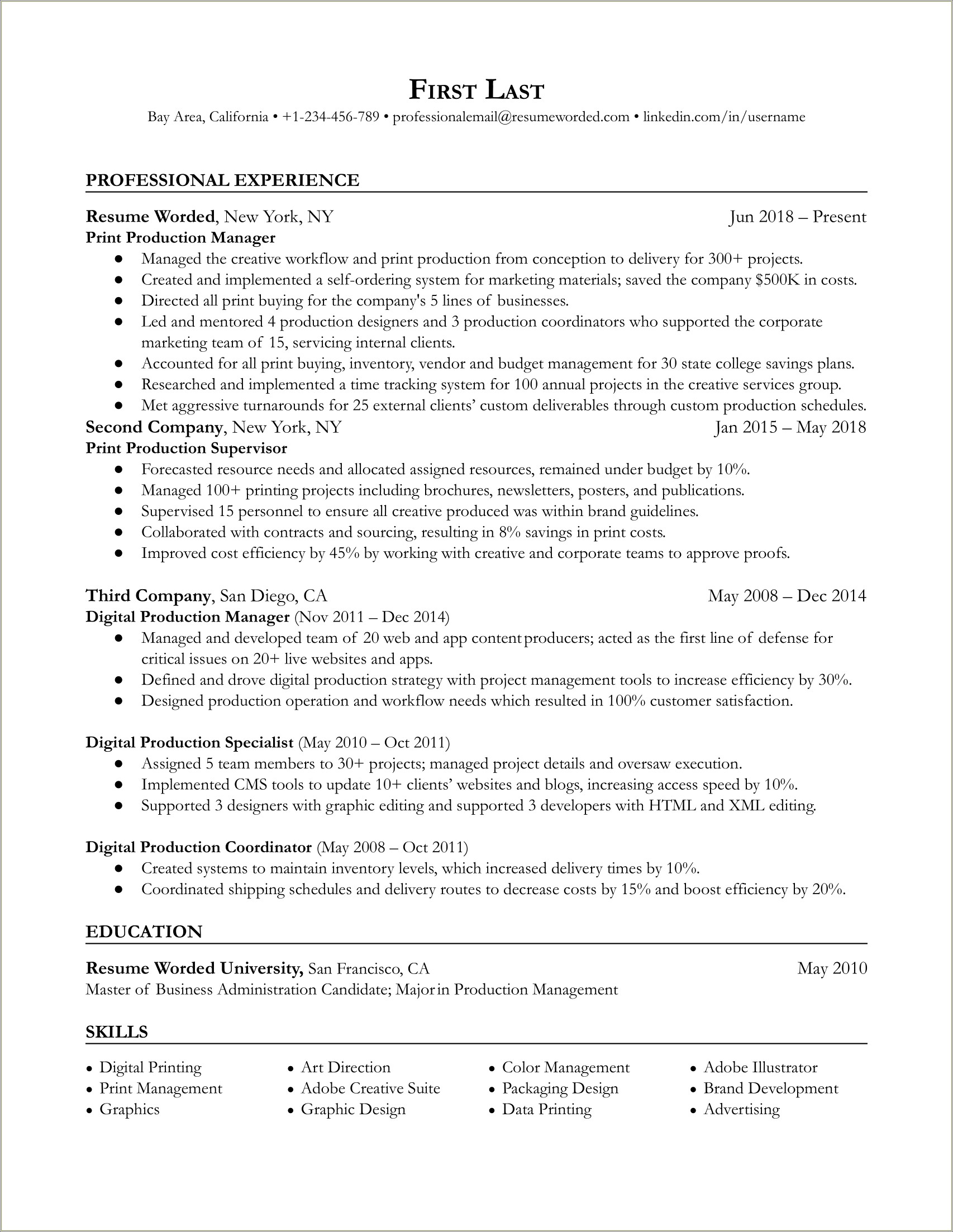 Print Production Manager Resume Samples