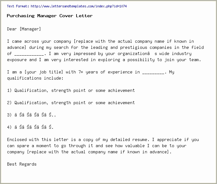 Procurement Manager Job Description Resume