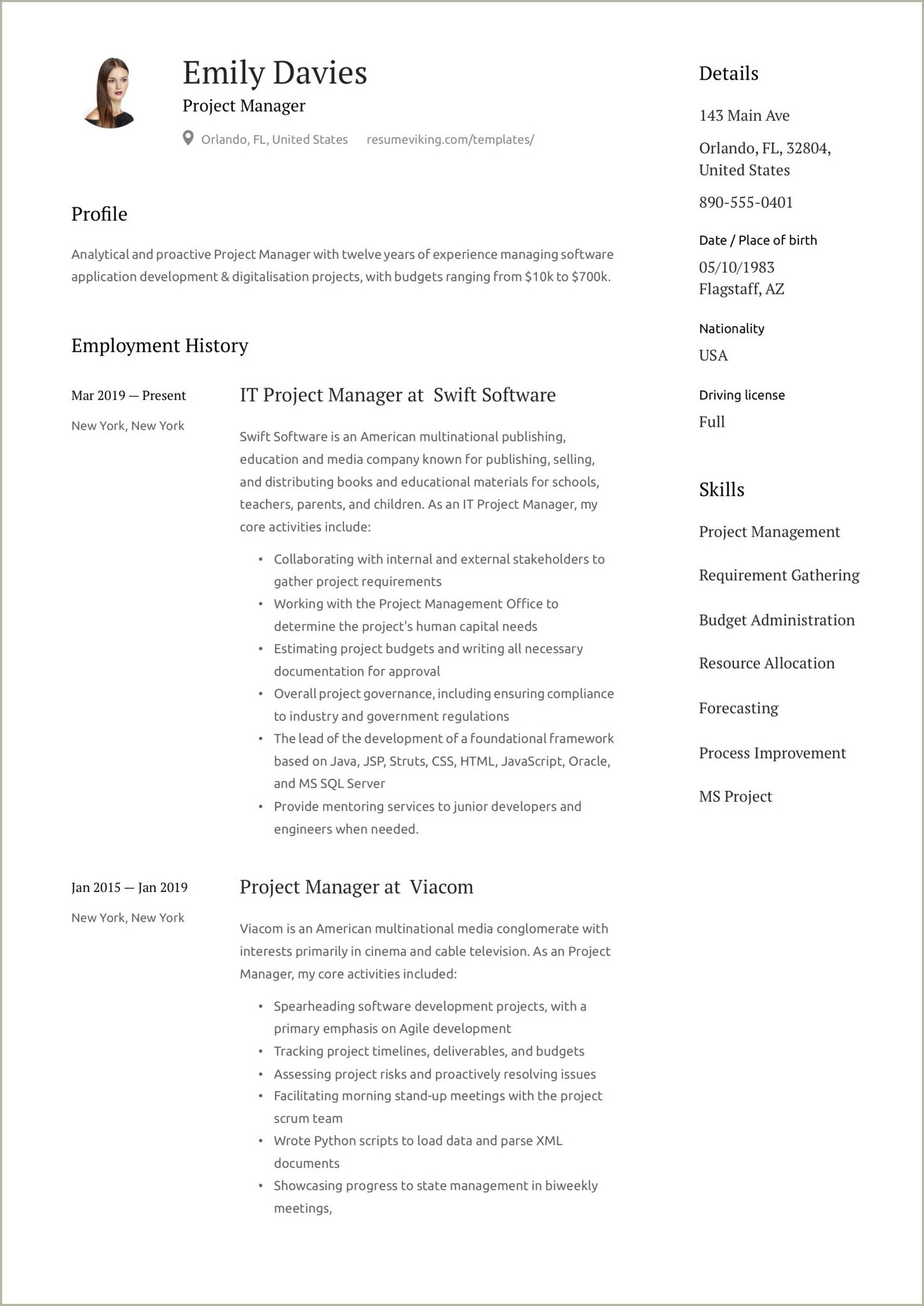 Project Manager Resume Summary Samples