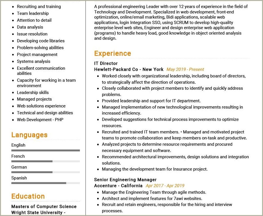 Project Manager Technical Lead Resume