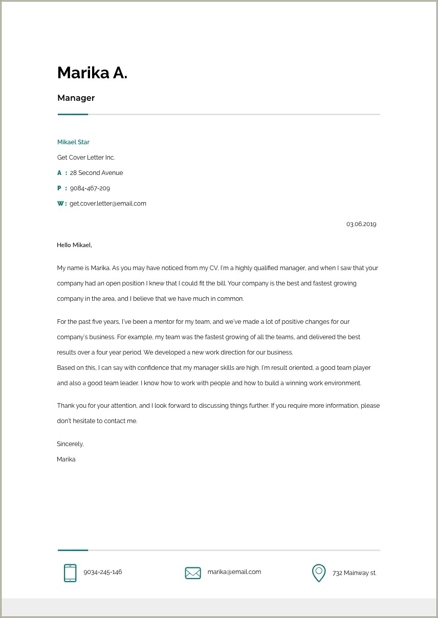 Property Manager Resume Cover Letter