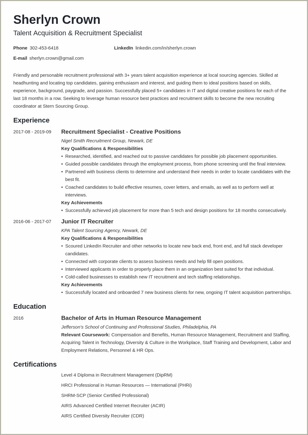Recruiting Assistant Job Description Resume