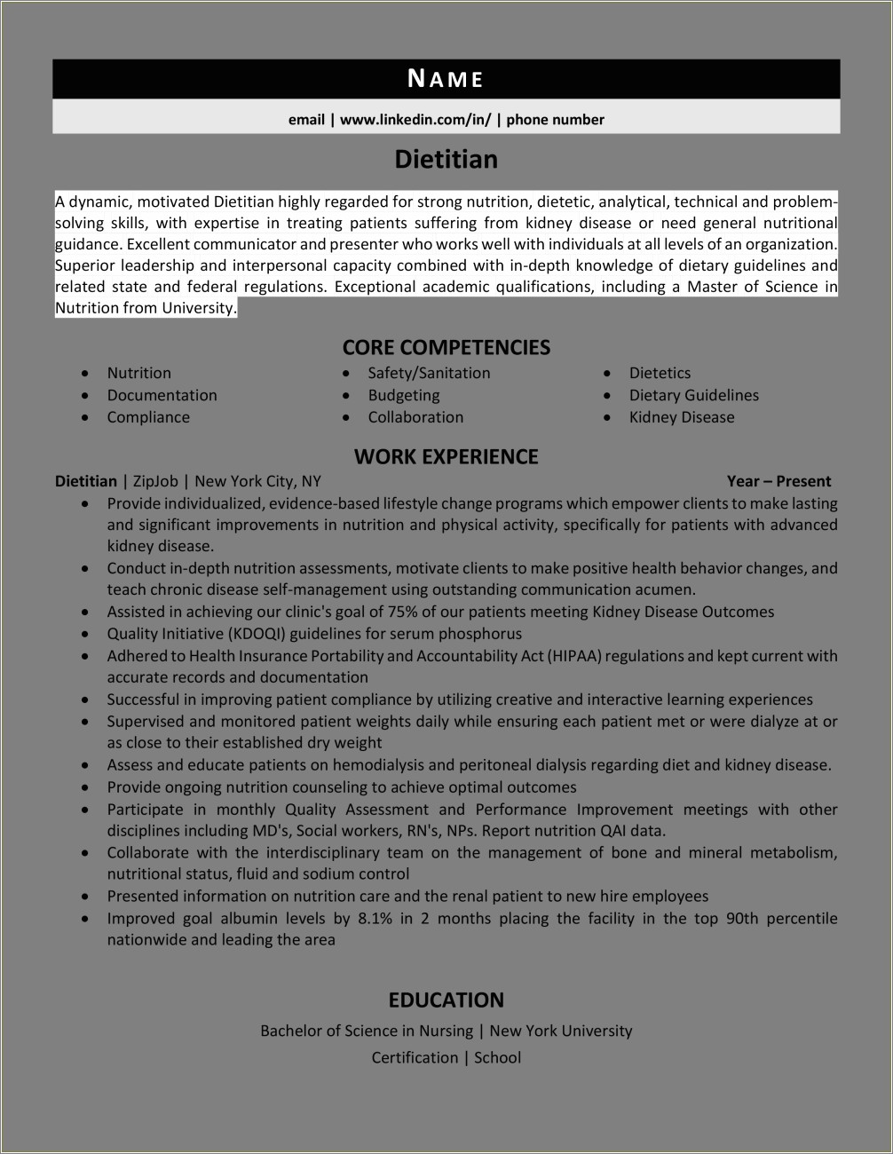 Registered Dietitian Resume Objective Examples
