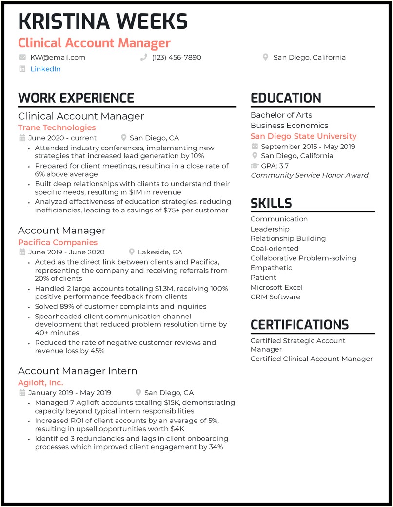 Relationship Manager Job Description Resume