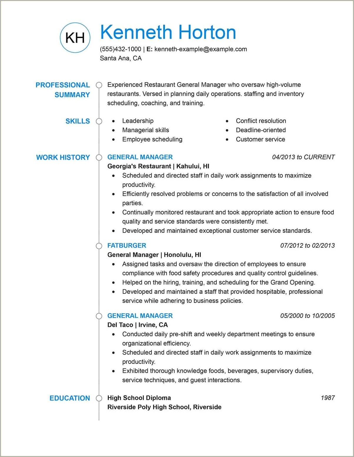 Restraunt Worker Resume Job Description