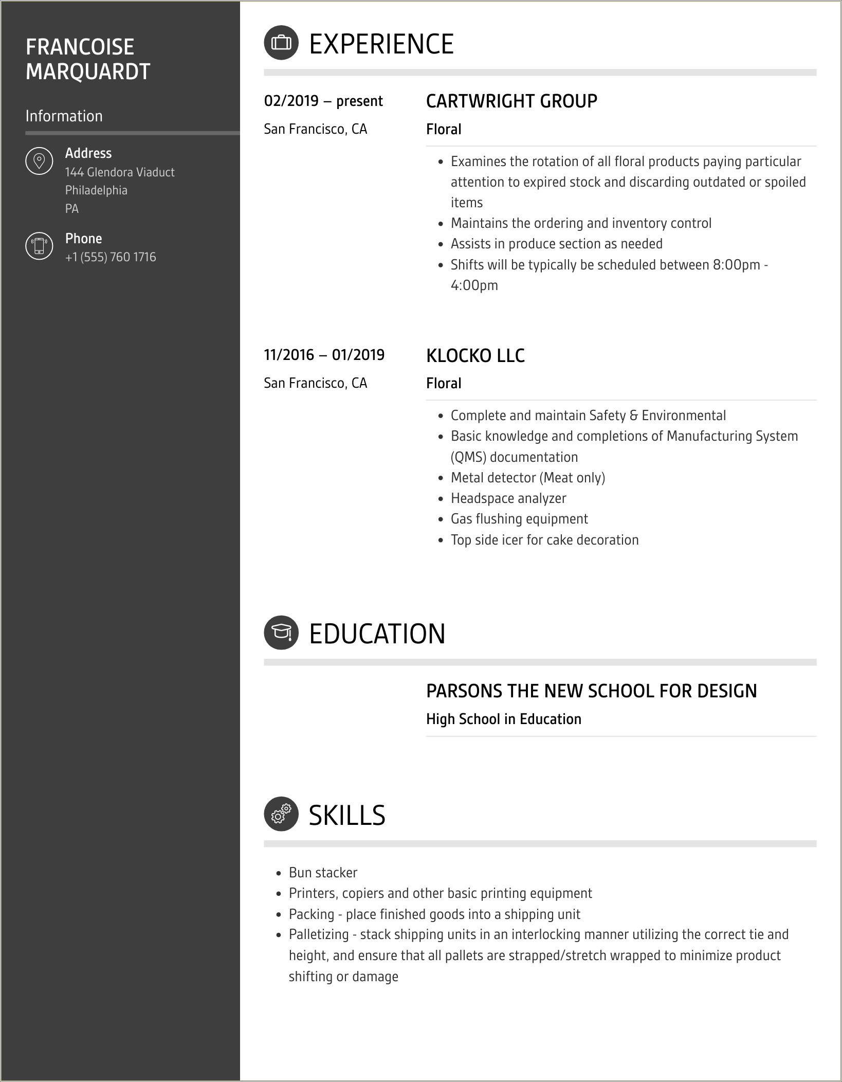 Resume Examples For Floral Clerk