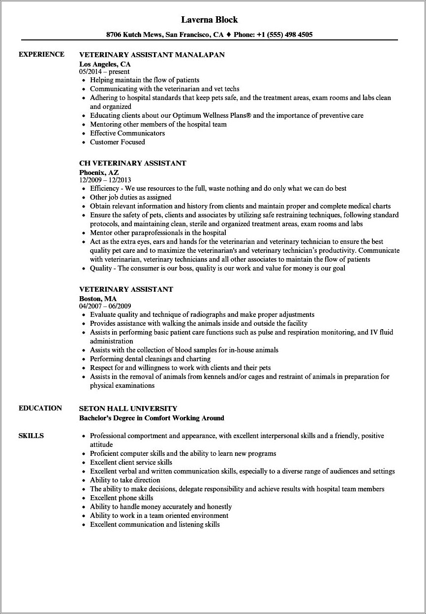 Resume Examples For Kennel Tech