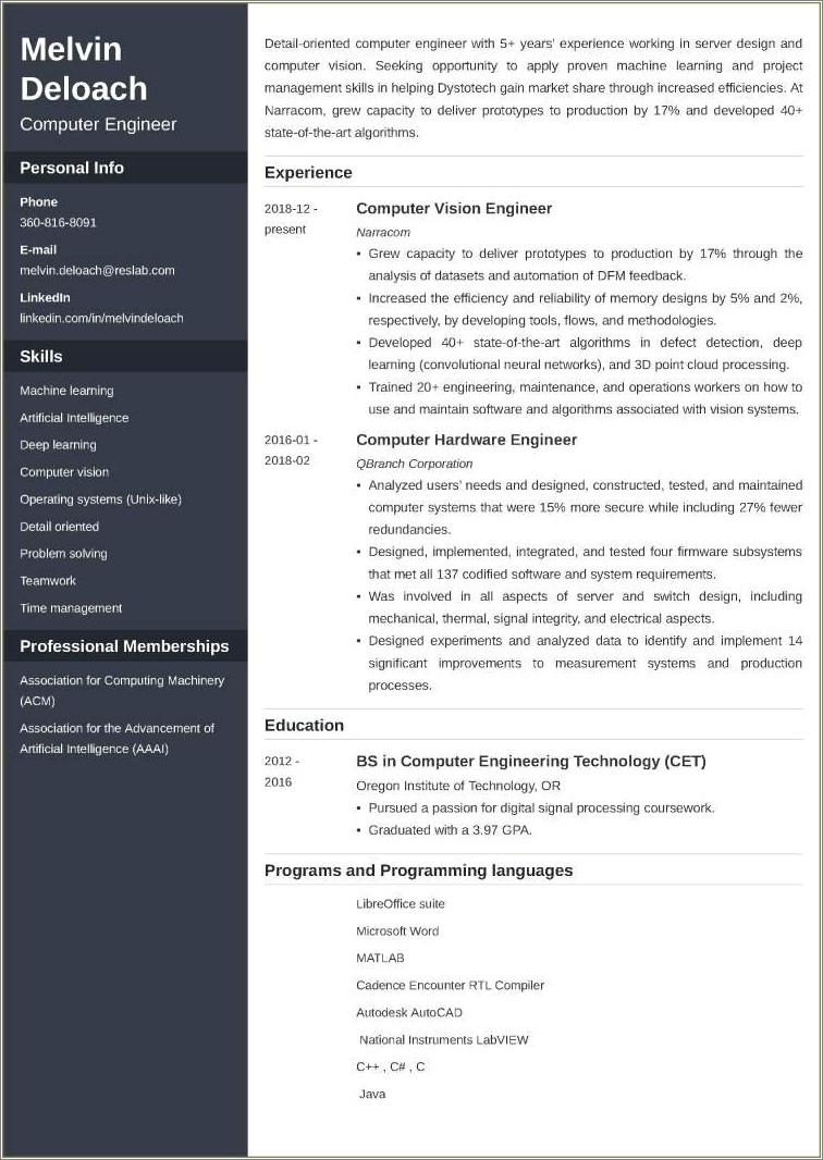 Resume Examples For Starting Acm
