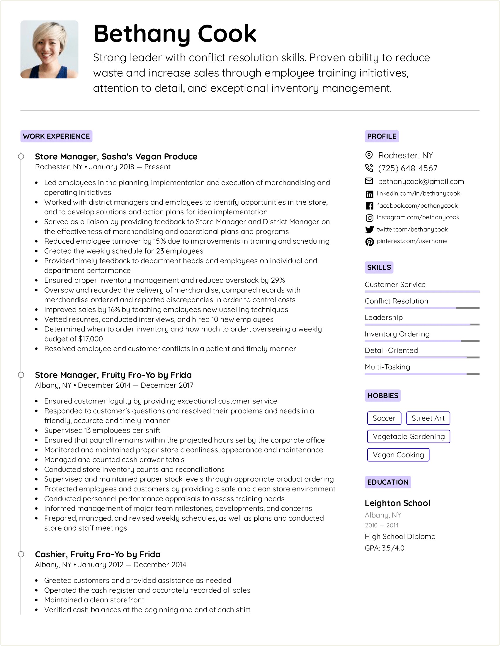 Resume Examples For Store Managers