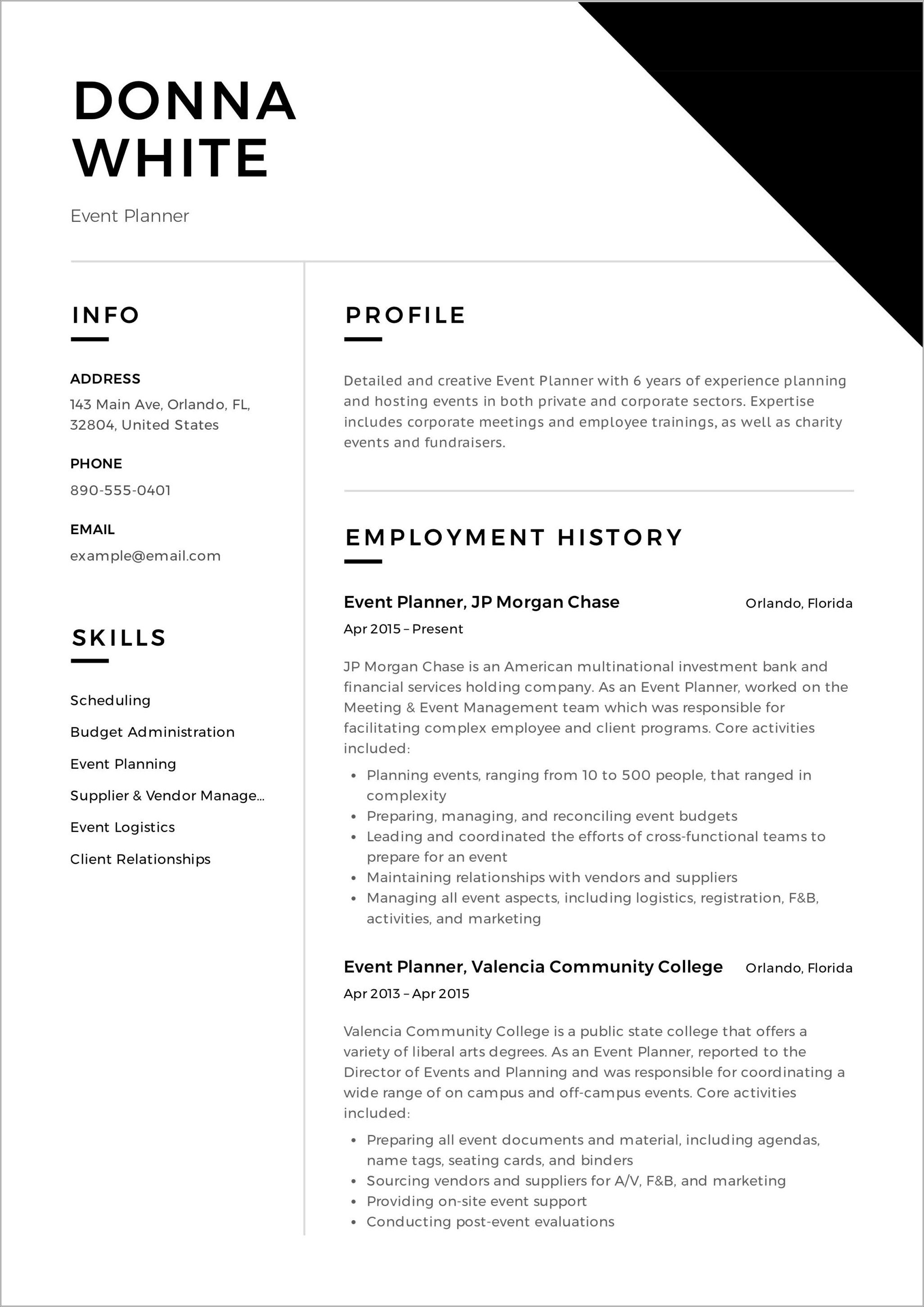 Resume For Event Planner Objective