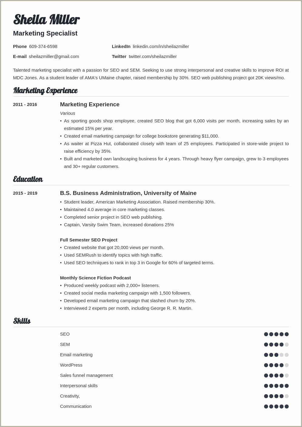 Resume Format On Campus Jobs