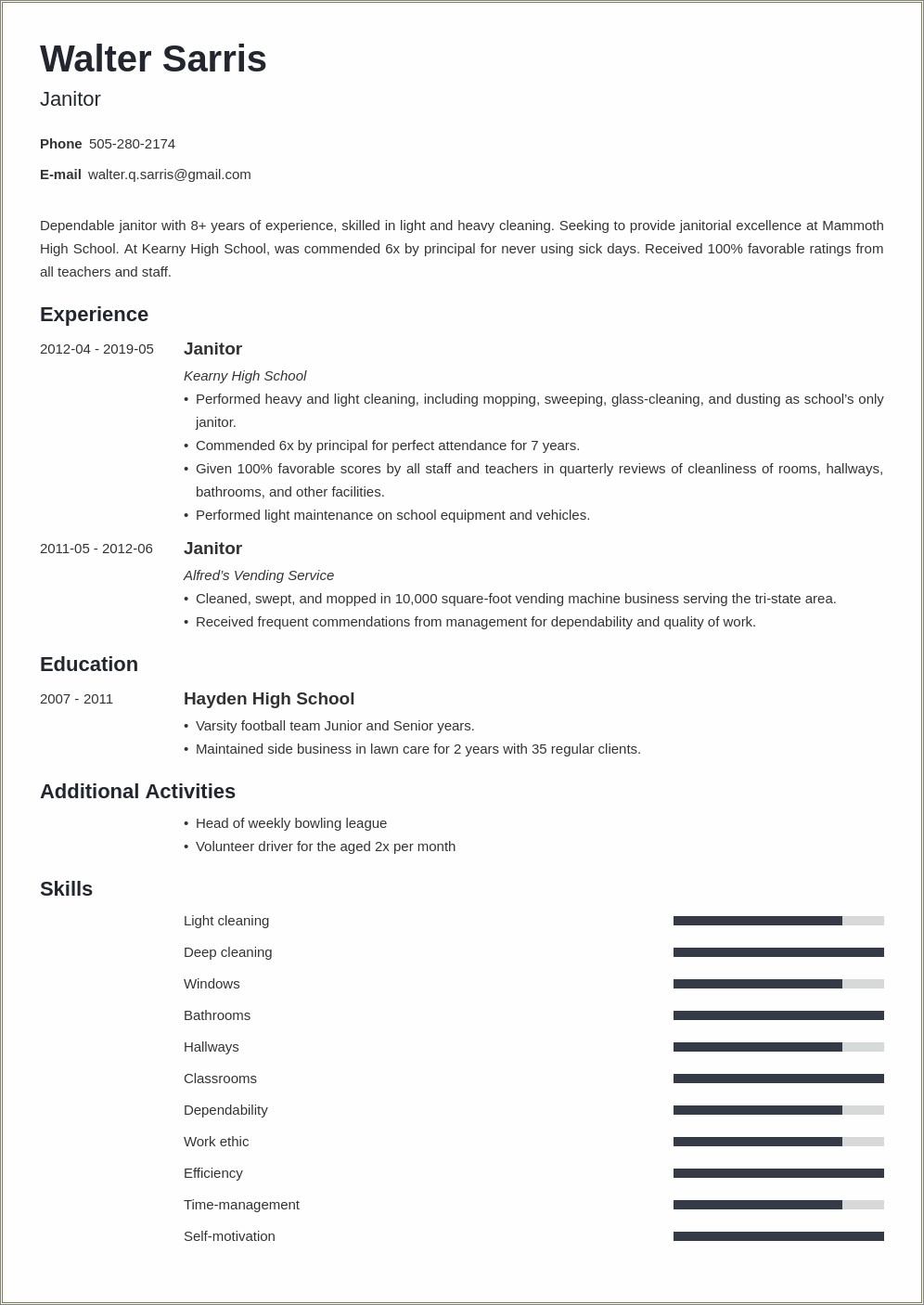 Resume Objective Examples For Custodian