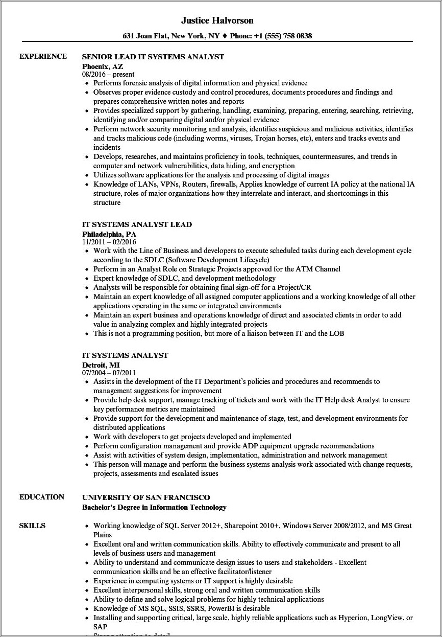 Resume Objective For Analyst Position