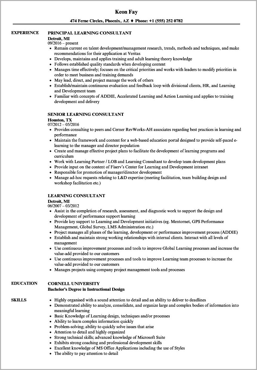 Resume Objective For Educational Consultant
