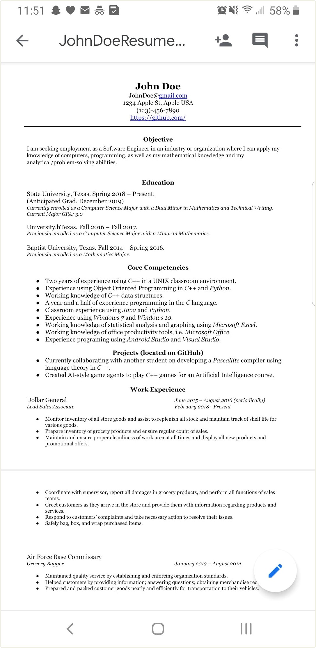 Resume Objective For Grocery Bagger
