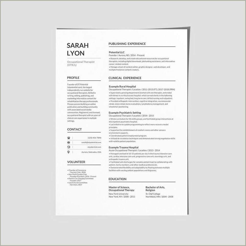 Resume Objective For Occupational Therapist