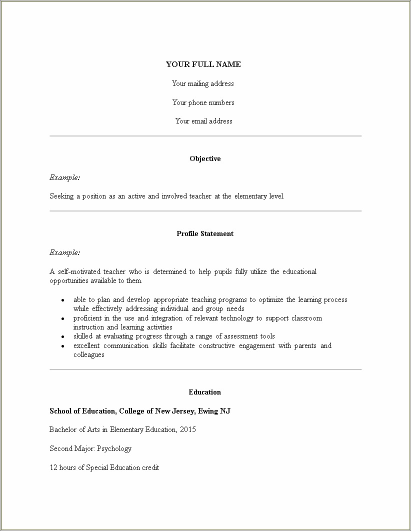 Resume Objective For Preschool Assistant