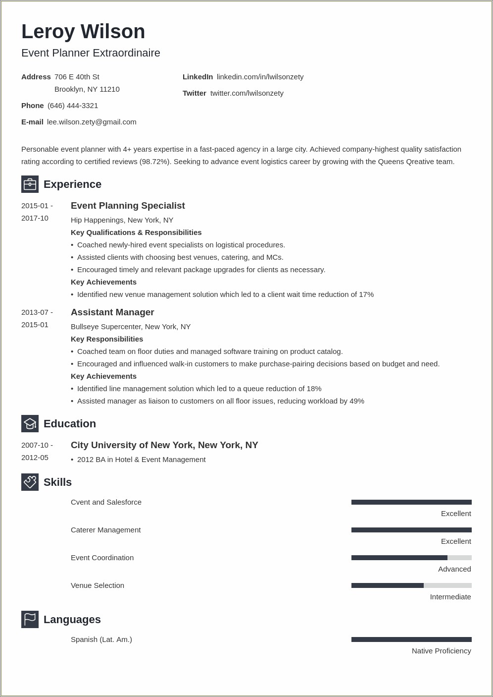Resume Sample For Event Staff