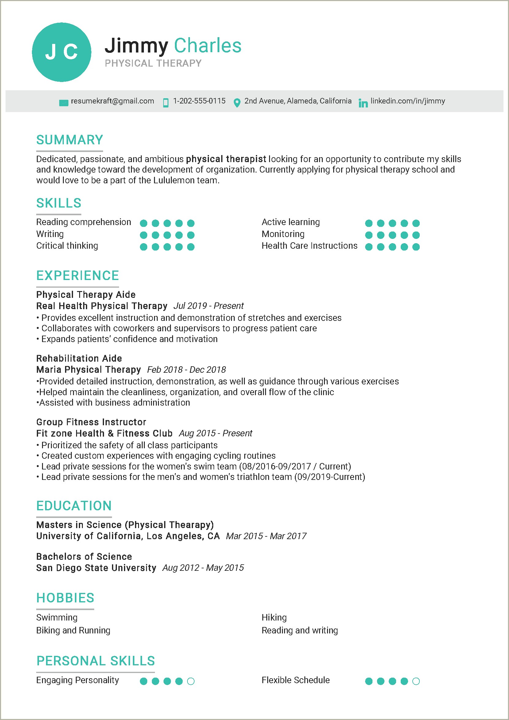 Resume Sample For Physical Therapist