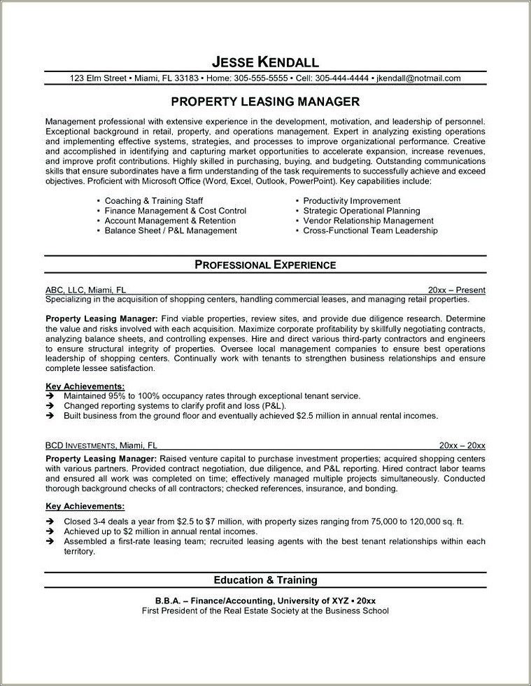 Resume Samples For Leasing Consultants