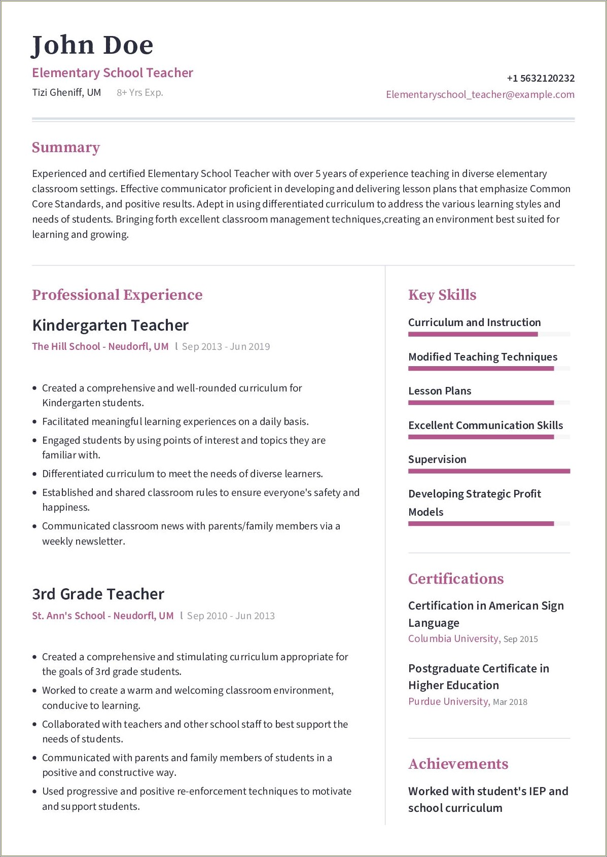 Resume Skills Section For Teachers