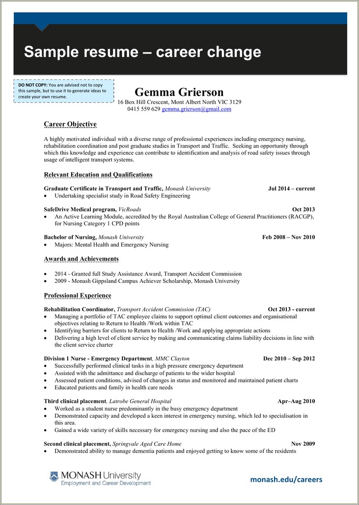 Resume Summary Objective Career Change