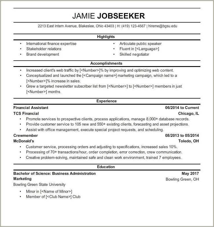 Resume With A Degree Example