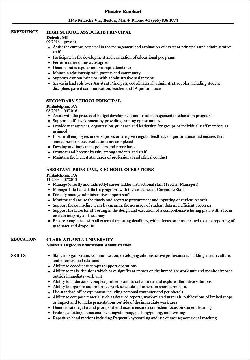 Sample Assistant Principal Resume Objectives