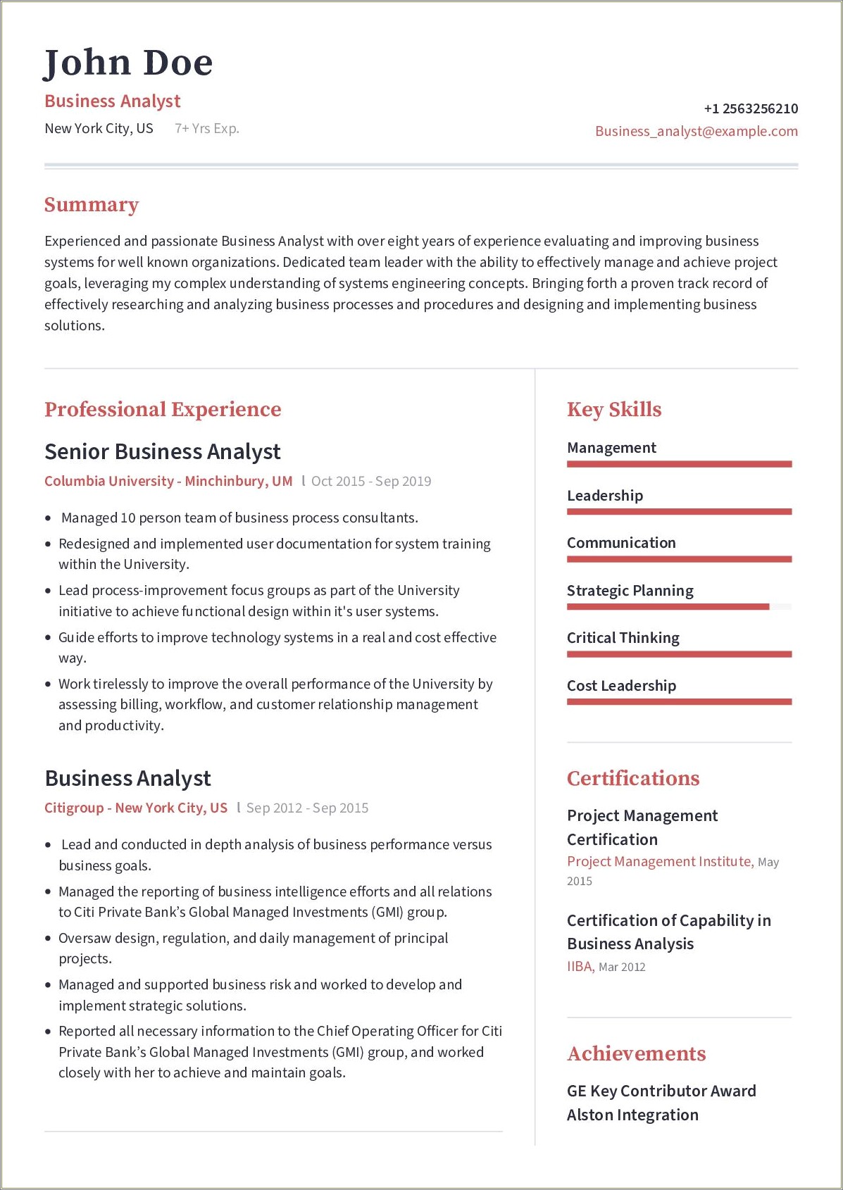 Sample Business Analyst Resume Pdf