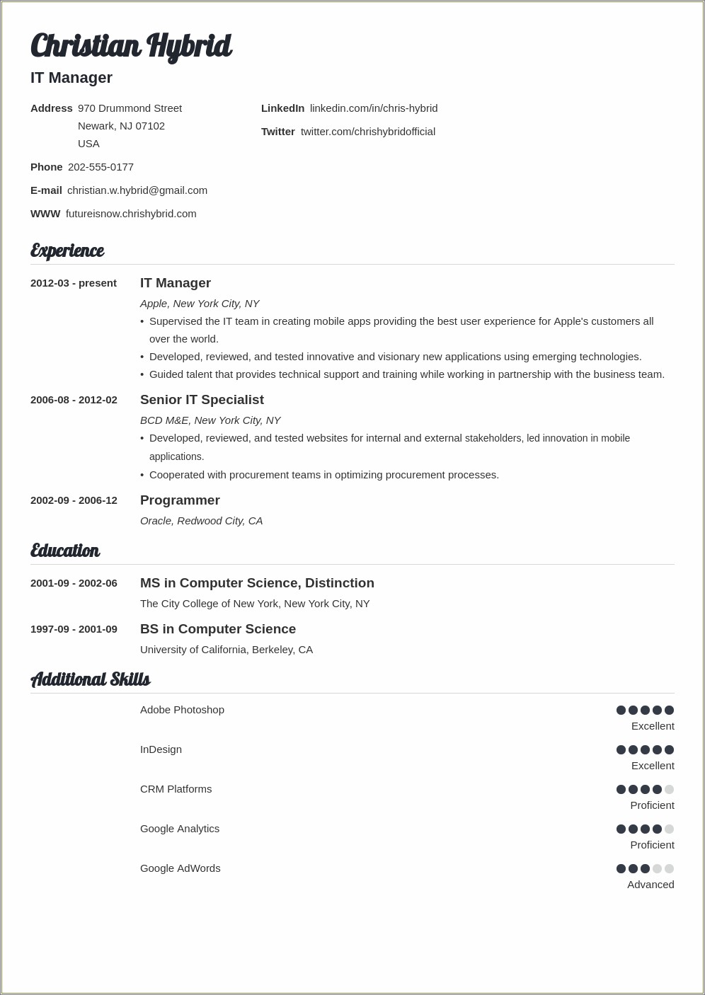 Sample Combination Resume For Accounting