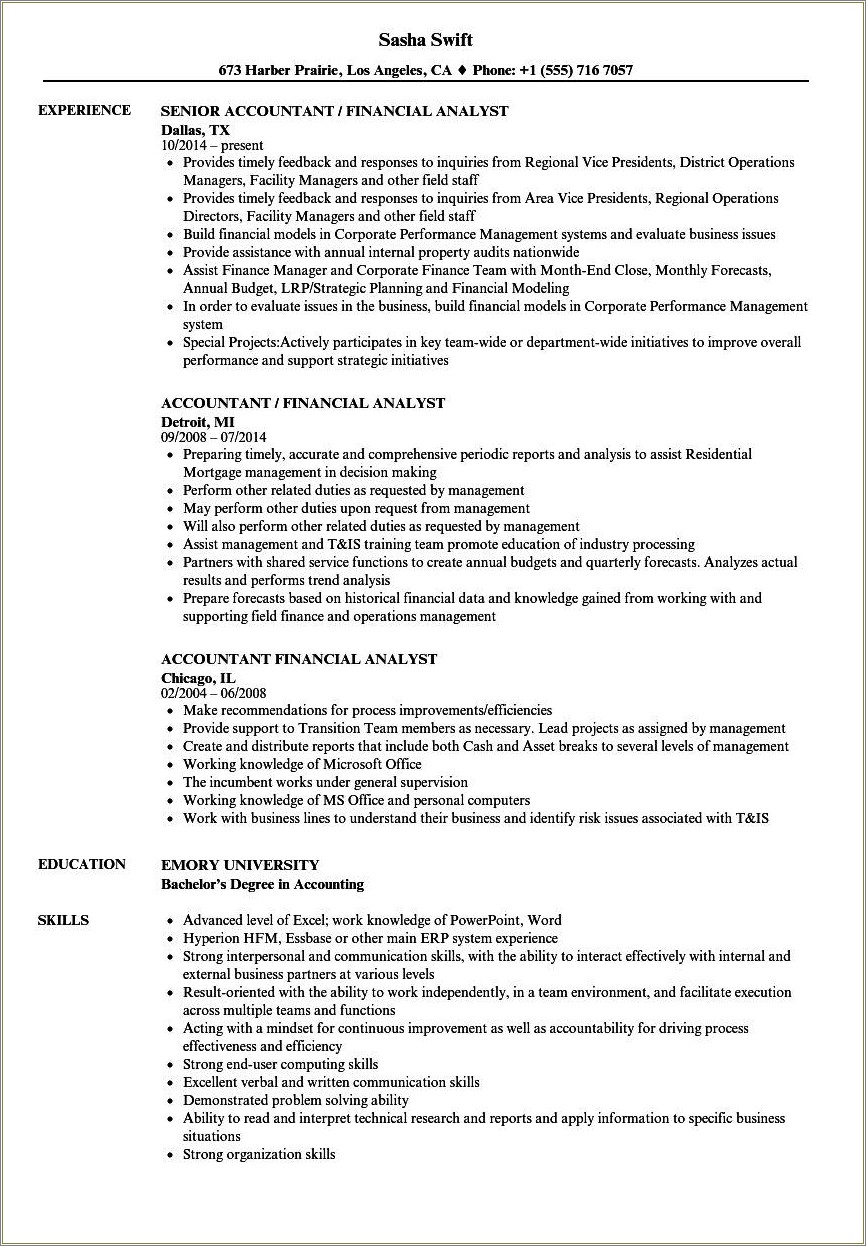 Sample Financial Analyst Resume Objectives