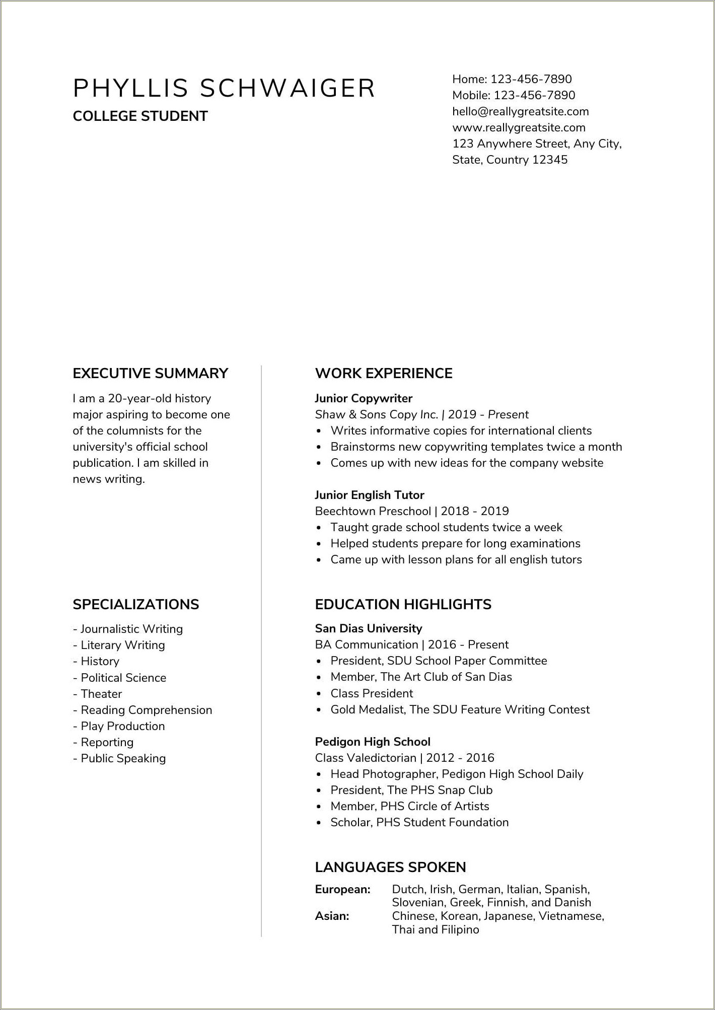 Sample First Job Resume Objective
