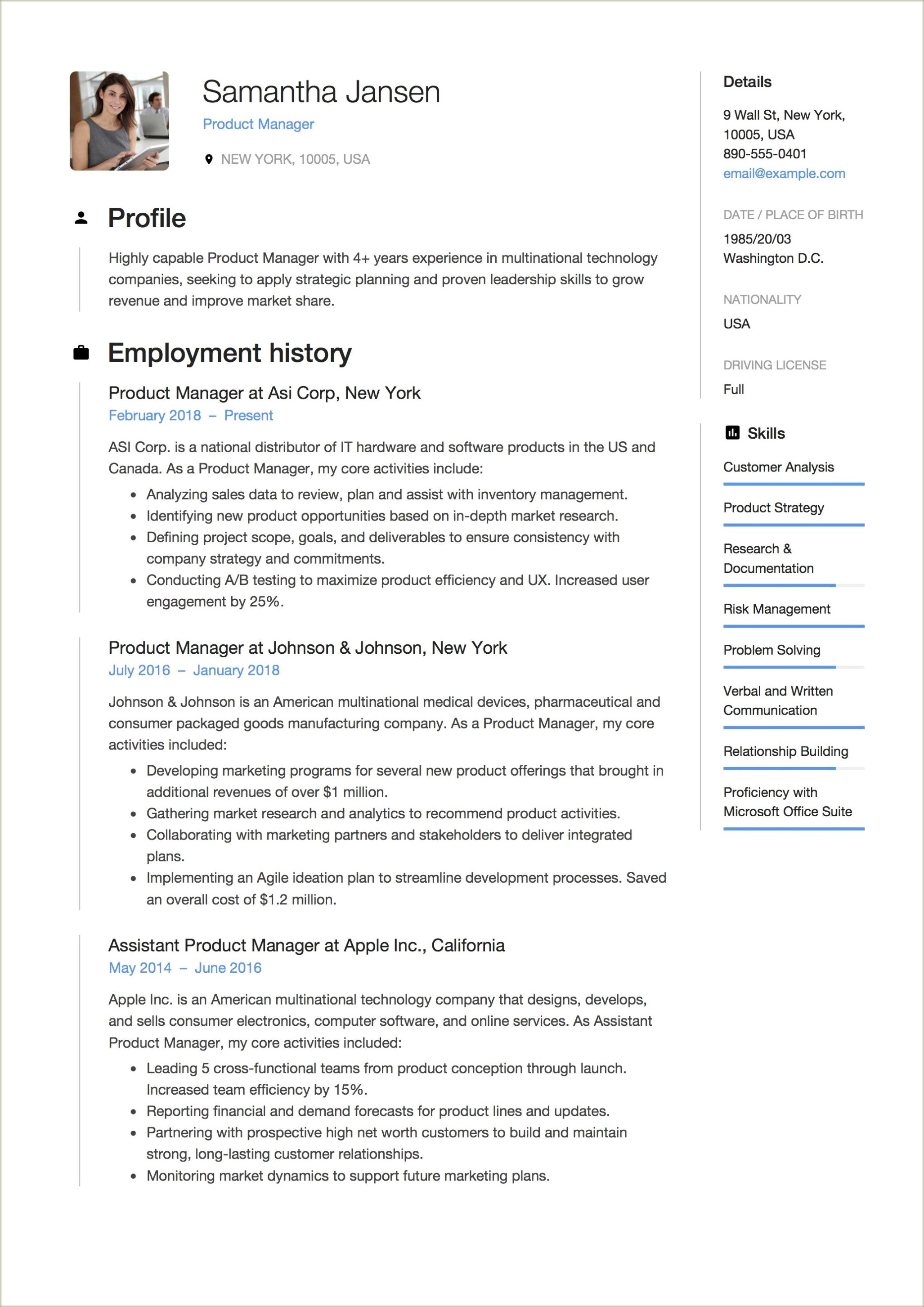 Sample Google Product Manager Resume