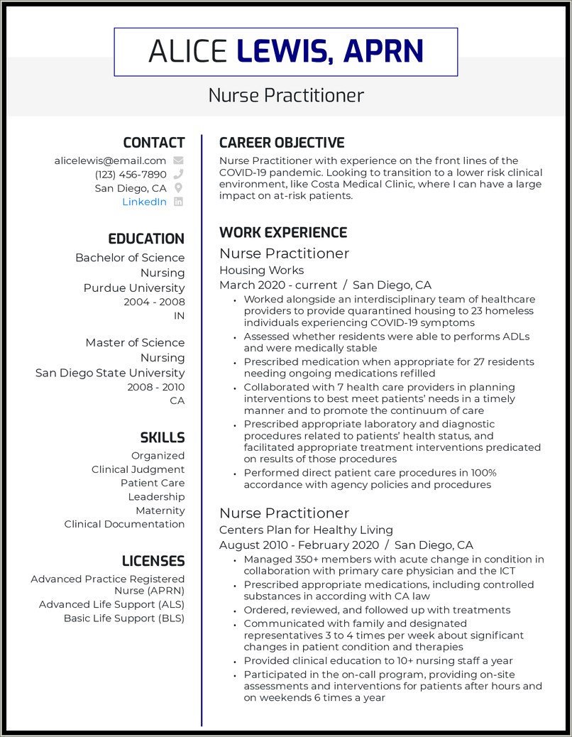 Sample Graduate Nurse Resume Objectives