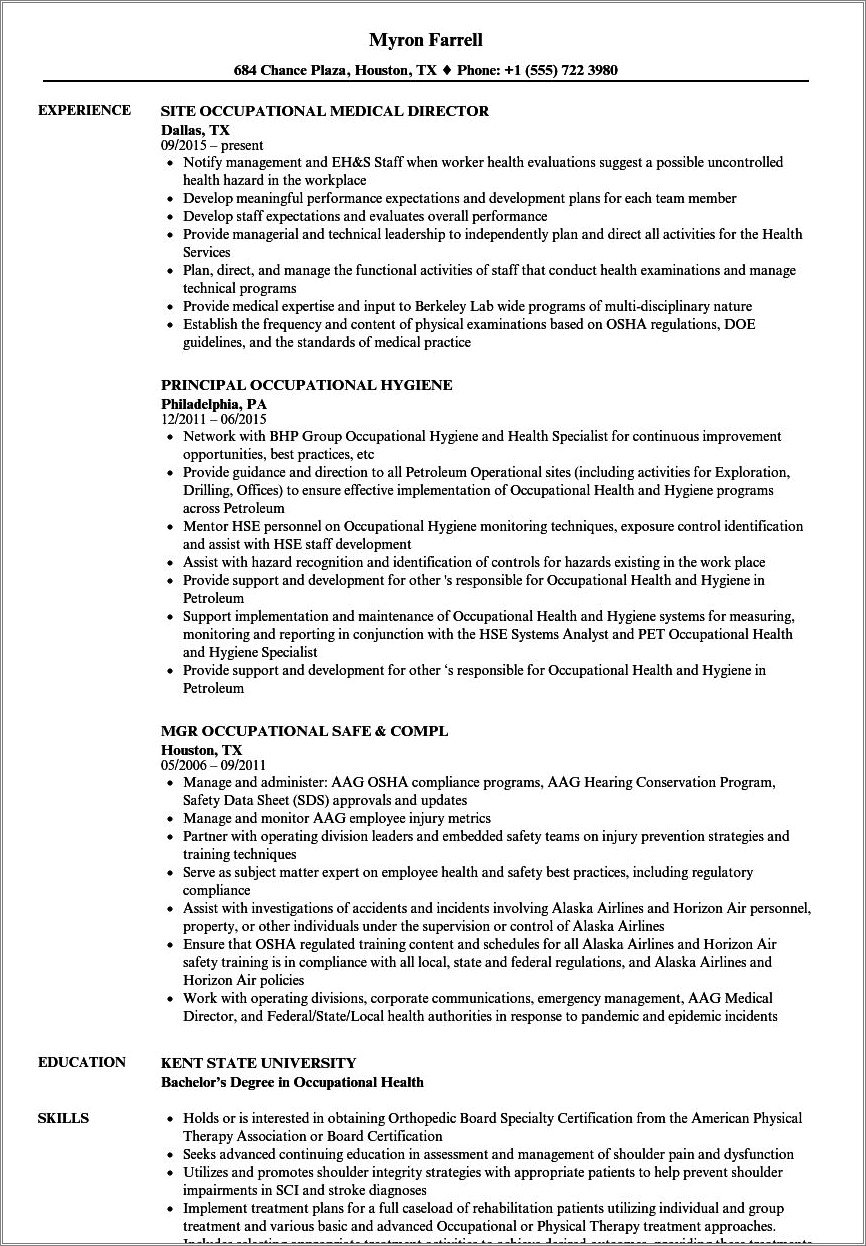 Sample Occupational Therapy Resume Format