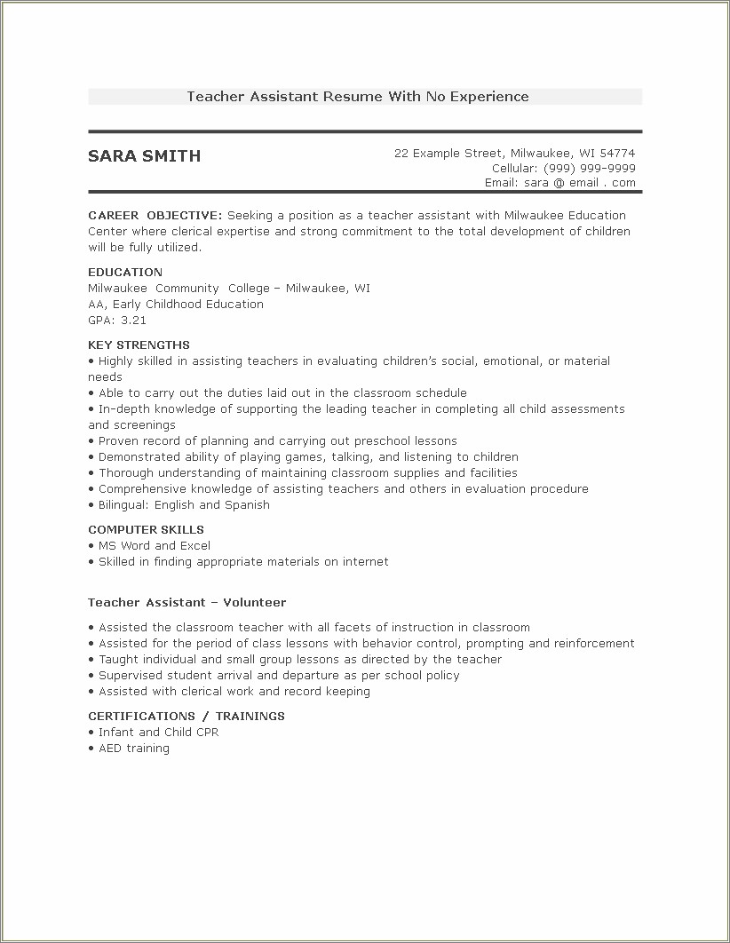 Sample Of A Paraprofessional Resume