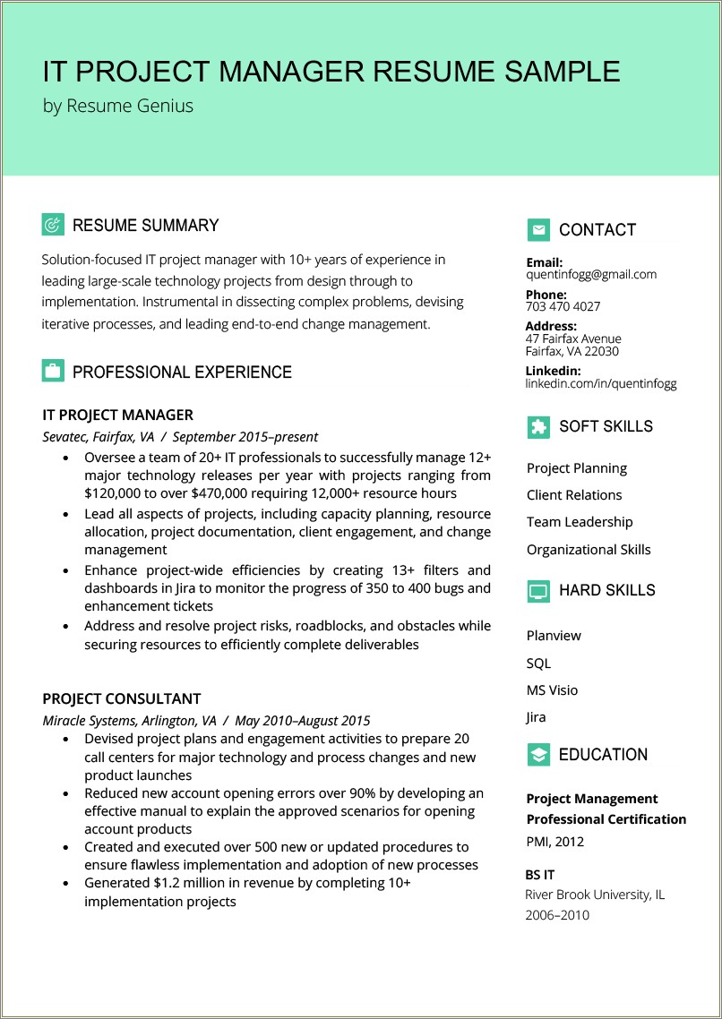 Sample Project List For Resume