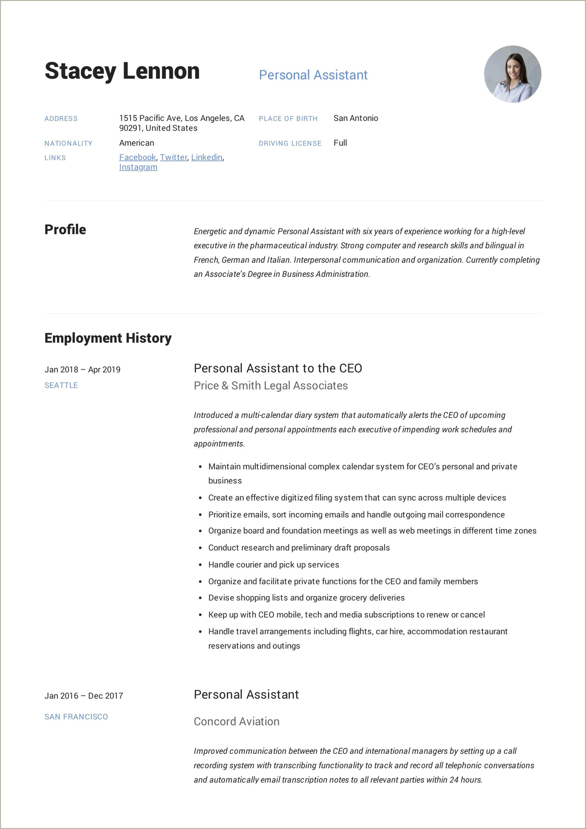 Sample Resume Bilingual Administrative Assistant