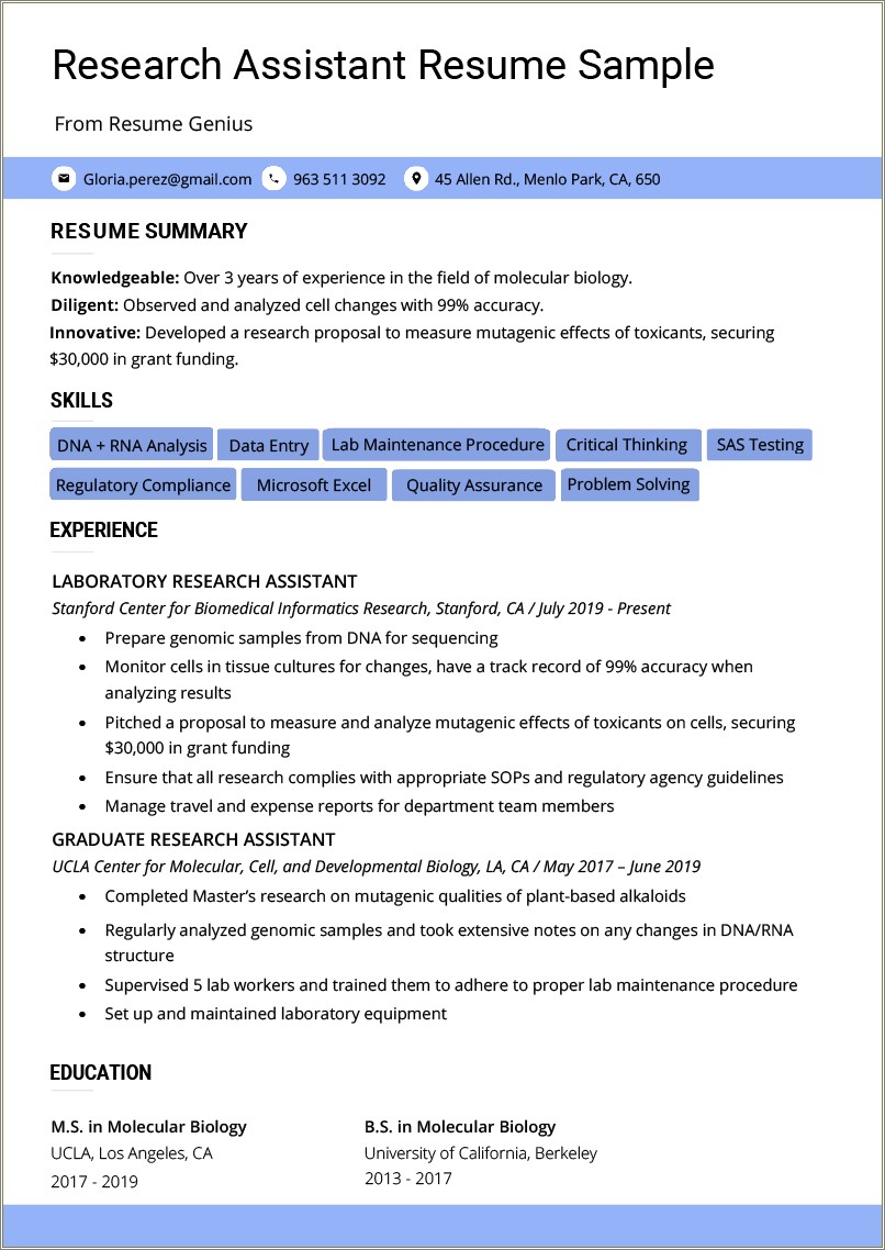 Sample Resume For Grant Associate