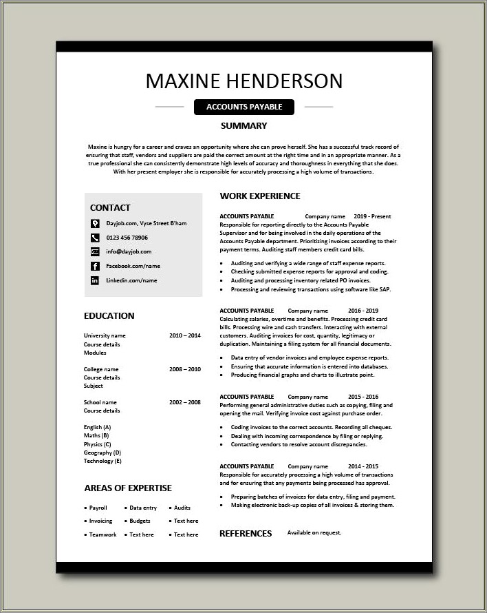 Sample Resume For Invoice Processing